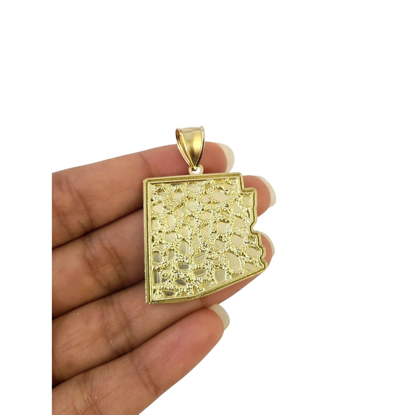Real 10K Yellow Gold Arizona State Pendant Charm Mens Diamond Cut Nugget Finish
