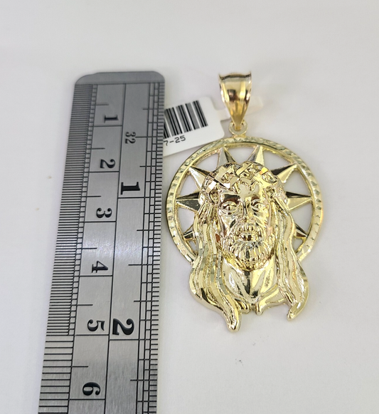 10k Rope Chain Jesus Head Charm Pendant Gold 18"-30'' Inch 7mm Necklace