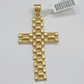 10K Yellow Gold Cross Pendant Mens Jesus Crucifix Charm 2.8 Inch For Thick Chain