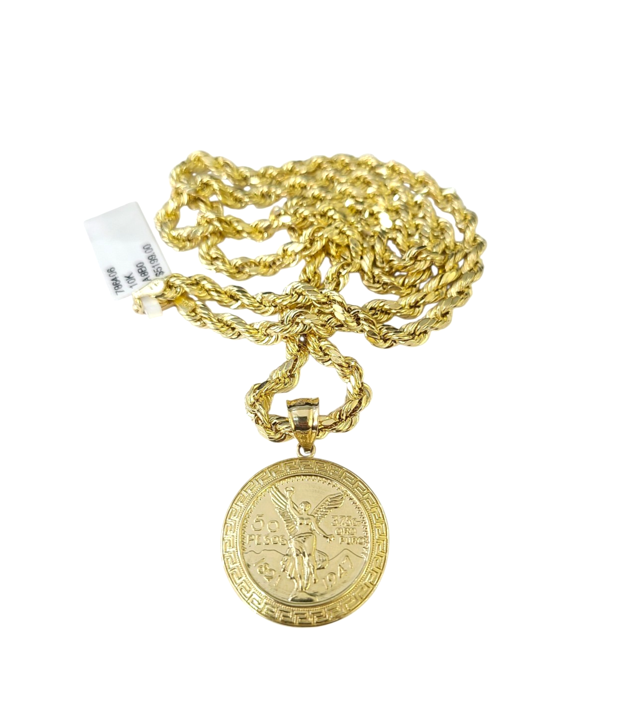 Real 10k Rope Chain Centenario 50 Pesos Charm Necklace SET 4mm 18"-24" Pendant