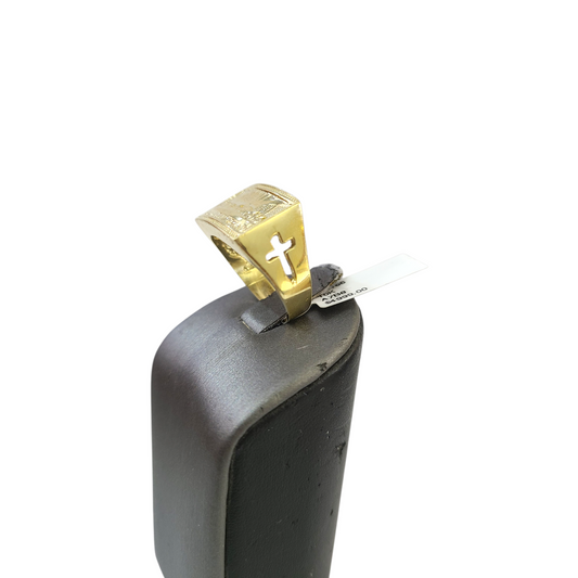 Real 10k Last Supper Cross Ring Yellow Gold Men 10Kt Genuine