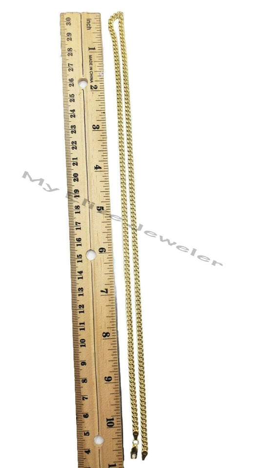 Real 10K Yellow Gold Cuban Kink Women Chain 15 Inch 3 mm Short Necklace Lobster
