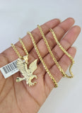 10k Palm Chain Flying Eagle Charm Pendant 3mm Set 18"-26" in Necklace