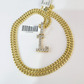 10K Gold Miami Cuban Chain L Diamond Initial 20"-28" 3mm Pendant Necklace SET