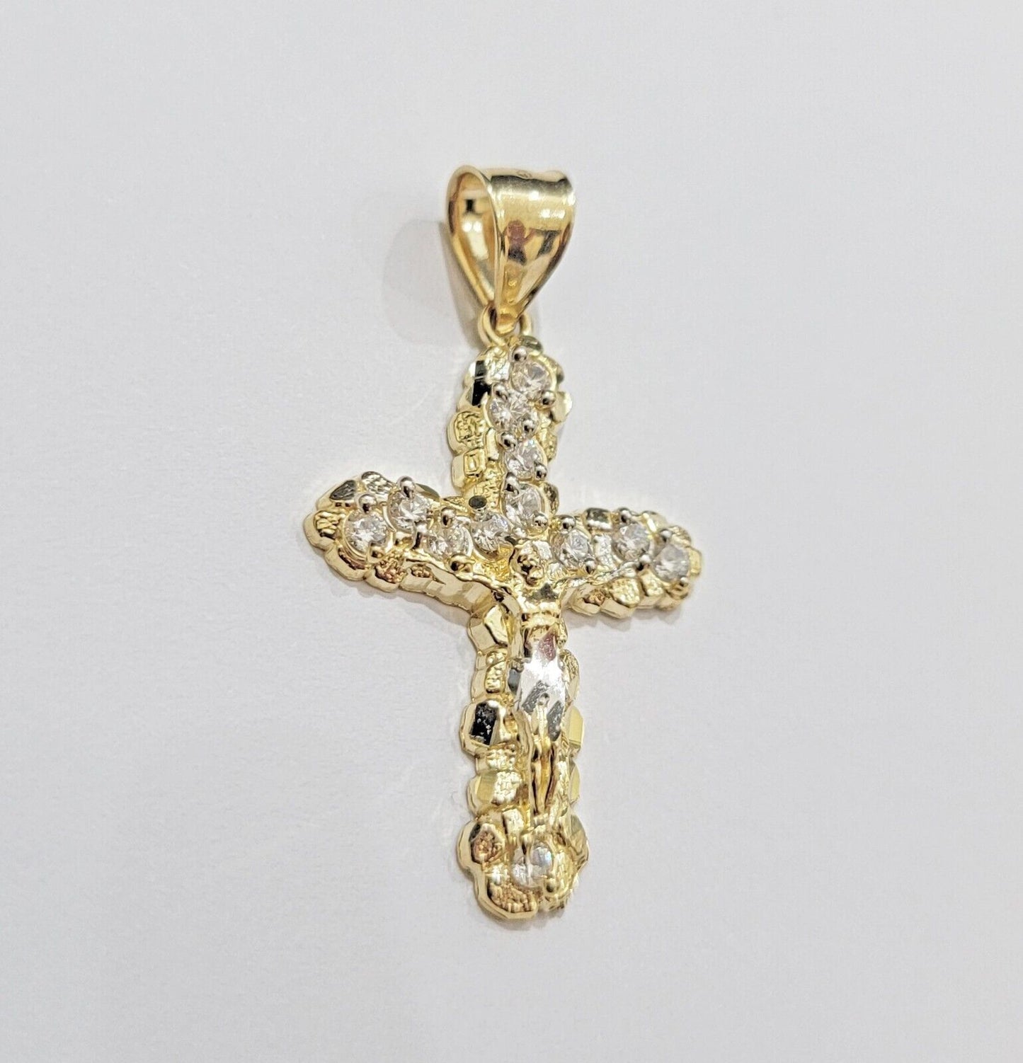 Real 10k Gold Jesus Cross Charm Chain Set Miami Cuban Link Necklace 2.5mm 18-26"