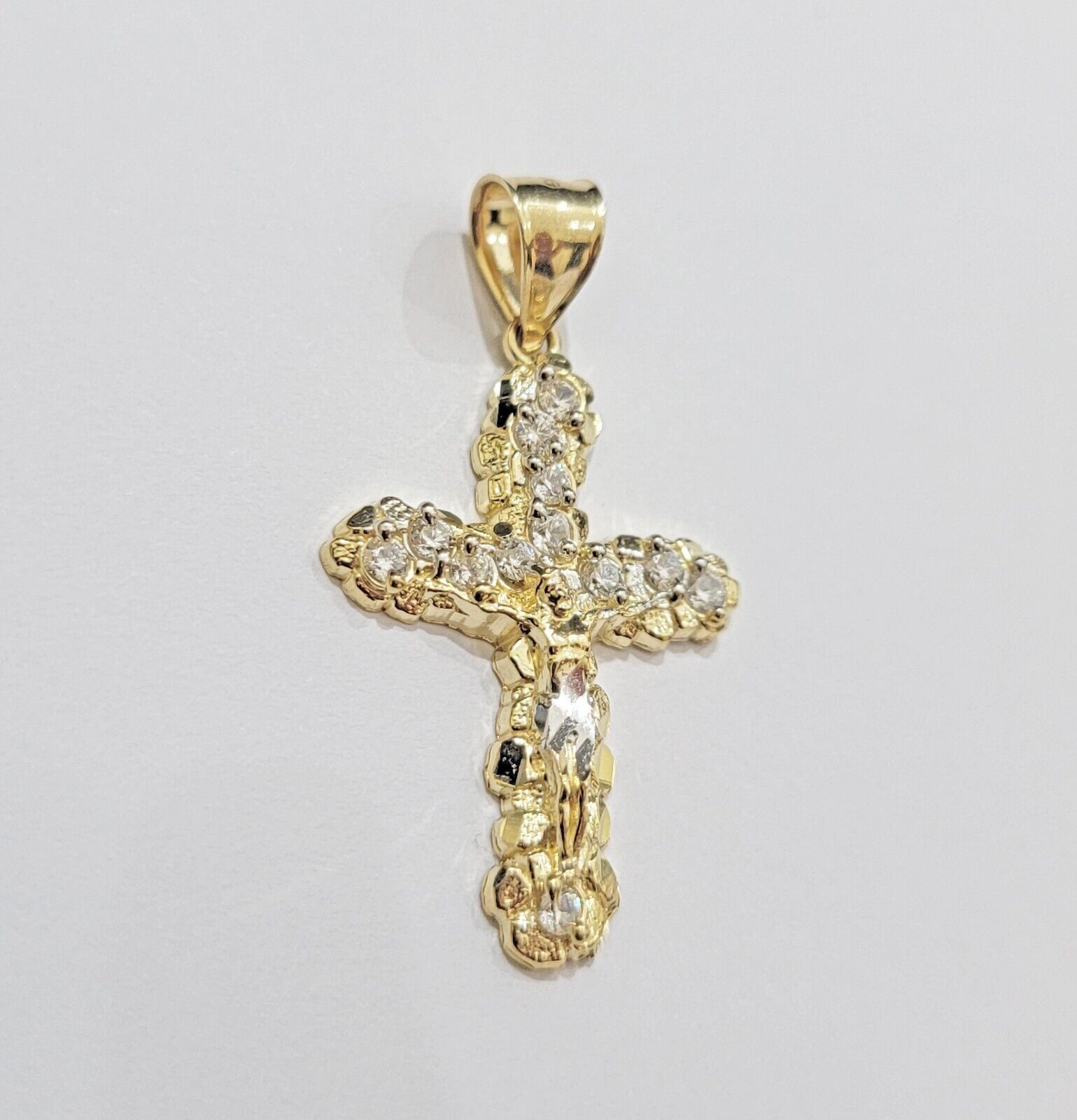 Real 10k Gold Jesus Cross Charm Chain Set Miami Cuban Link Necklace 2.5mm 18-26"