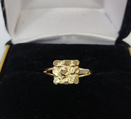 10k Nugget Square Ring Yellow Gold Women Real Genuine