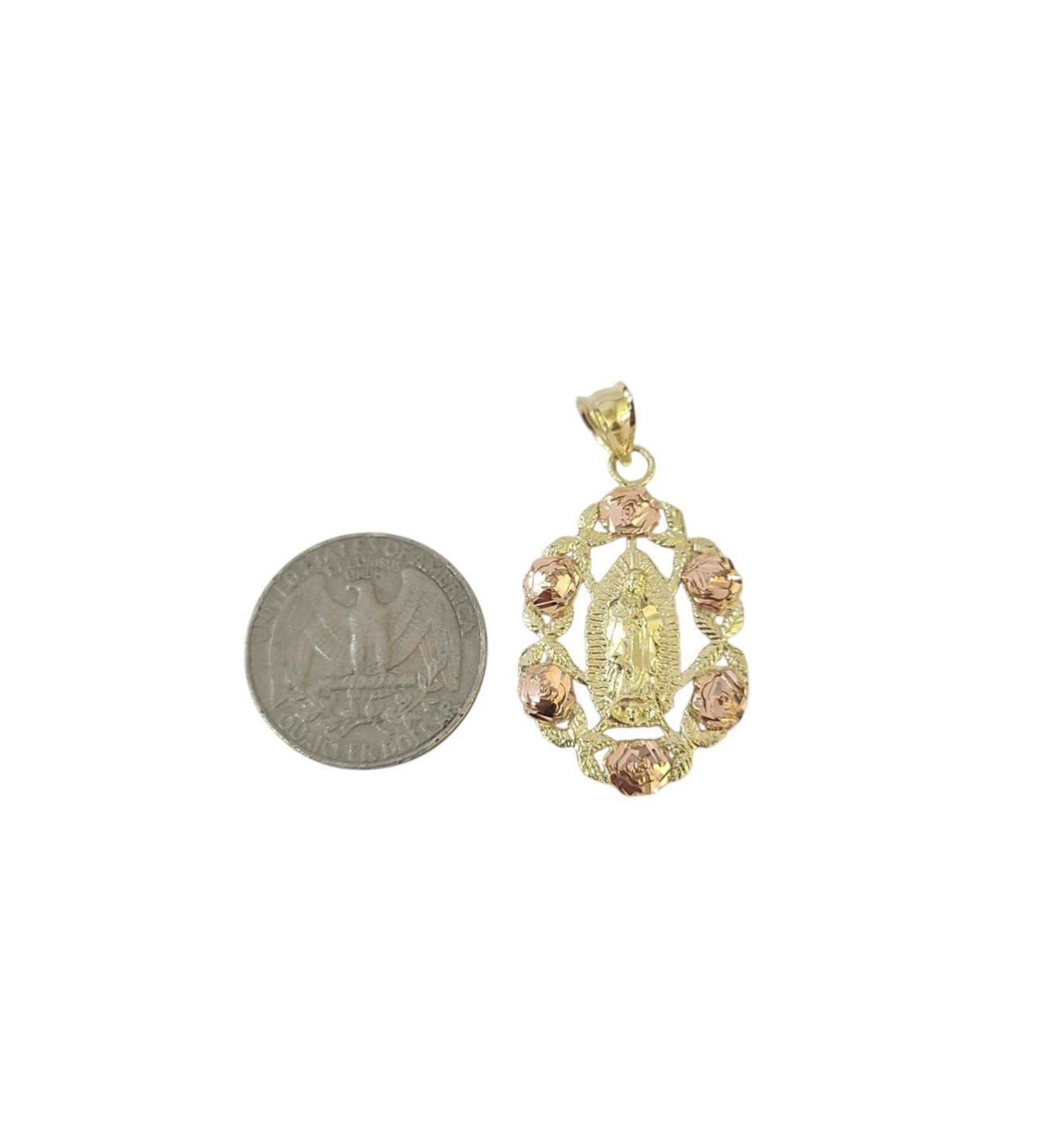 Real 10K Virgin Mary Pendent Charm Two Tone Pink Yellow Gold Holy Mother
