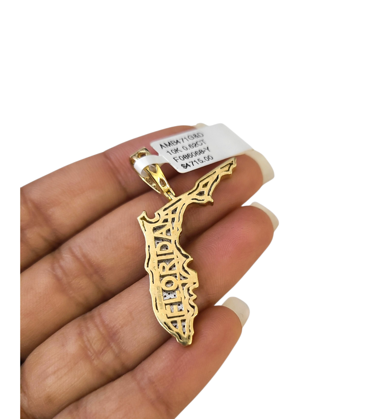 Real 10k Yellow Gold Florida Diamond Charm Pendant 1.5'' inch Genuine 10kt