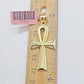 Real 14k Yellow Gold Ankh charm pendant 1.75 Inch Diamond Cuts Charm for Chains