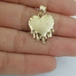 10k Love Heart Yellow Gold Dripping Heart Charm Diamond Cut Pendant Men Women