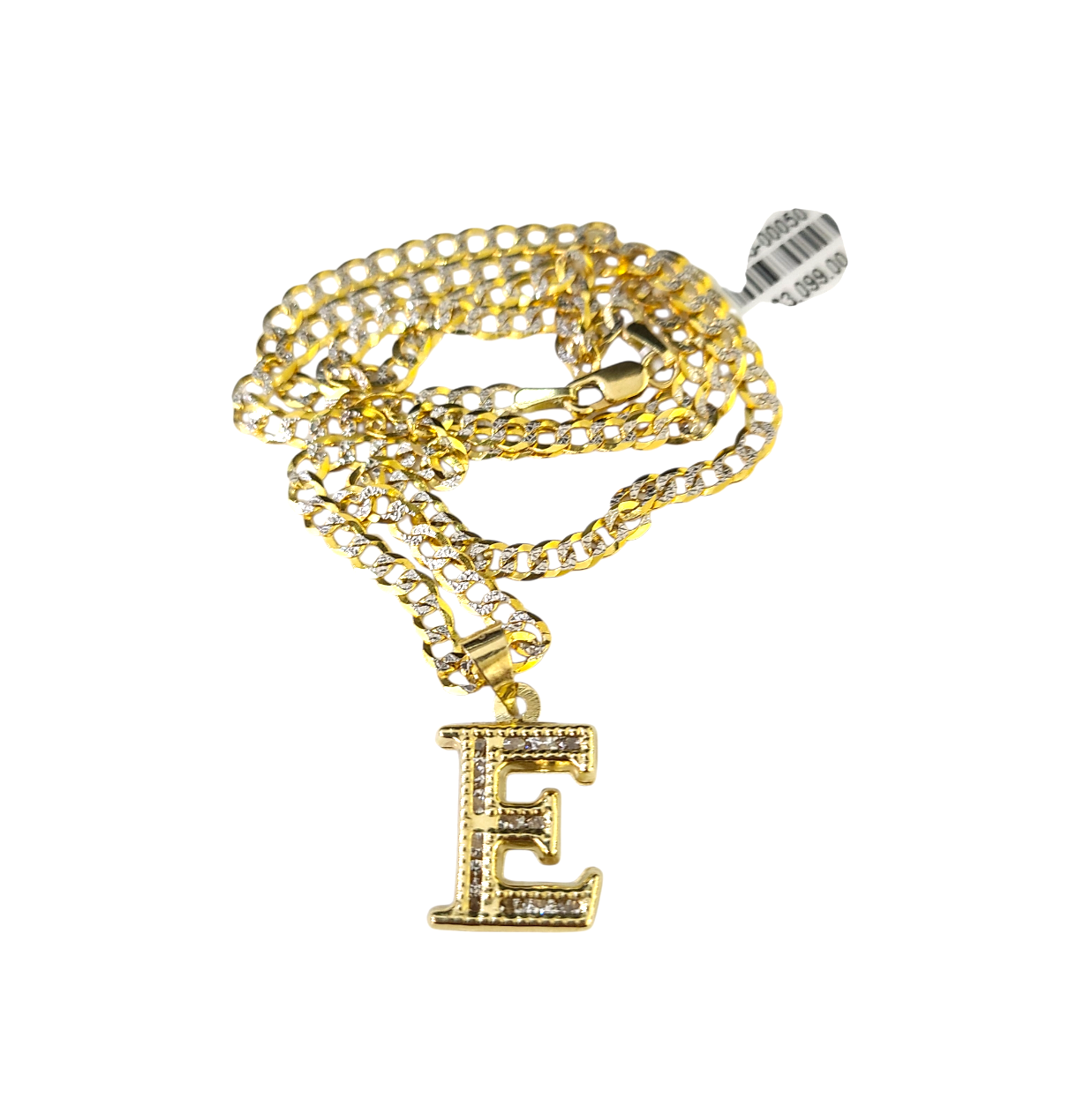 10k Gold Cuban Curb Chain Necklace E Initial Alphabet Pendant Charm 3mm Necklace