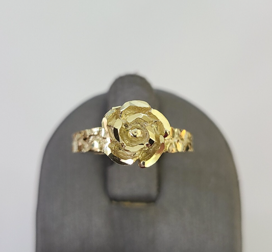 10k Yellow Gold Rose Flower Ring Nugget Casual Band Genuine Brand New