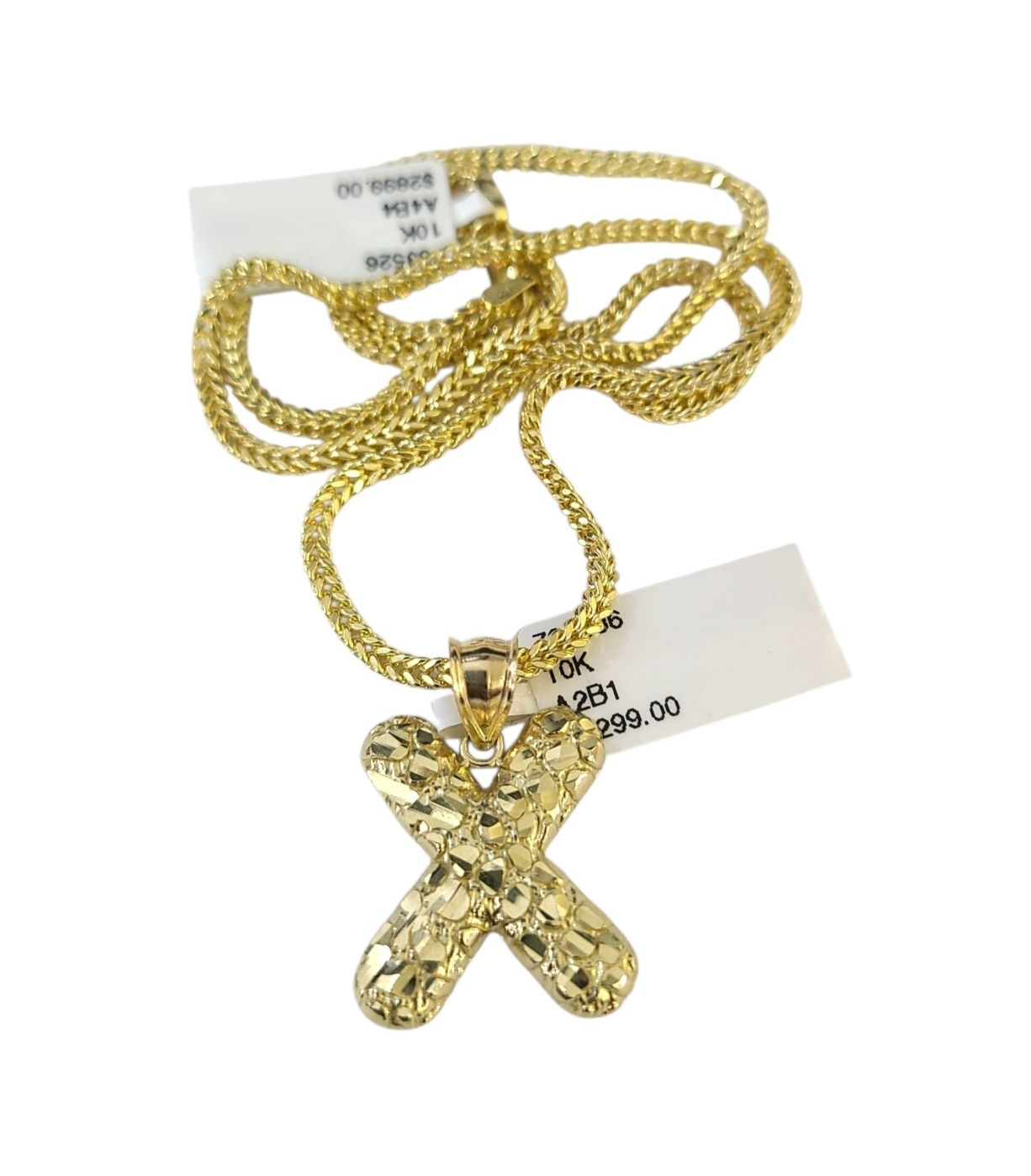 10k Gold Franco Chain 2.5mm 16"-26" X Nugget Initial Charm Pendant Necklace SET