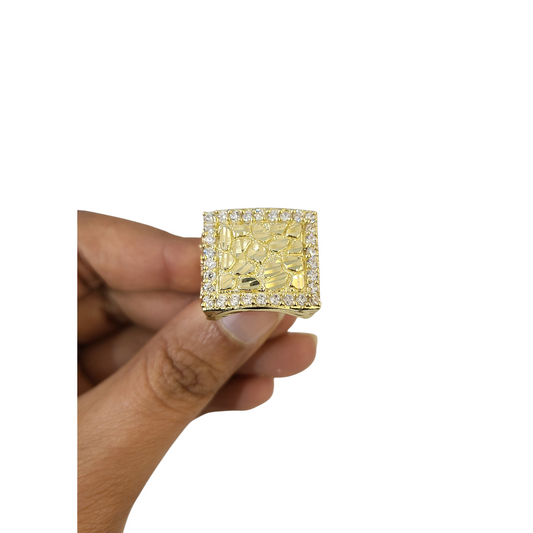 Real 10k Big Nugget Ring Yellow Gold Men 10Kt Genuine