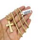 Real 10K Gold Rope Chain 3mm Religious Cross Charm Set Men Women 18"-28"