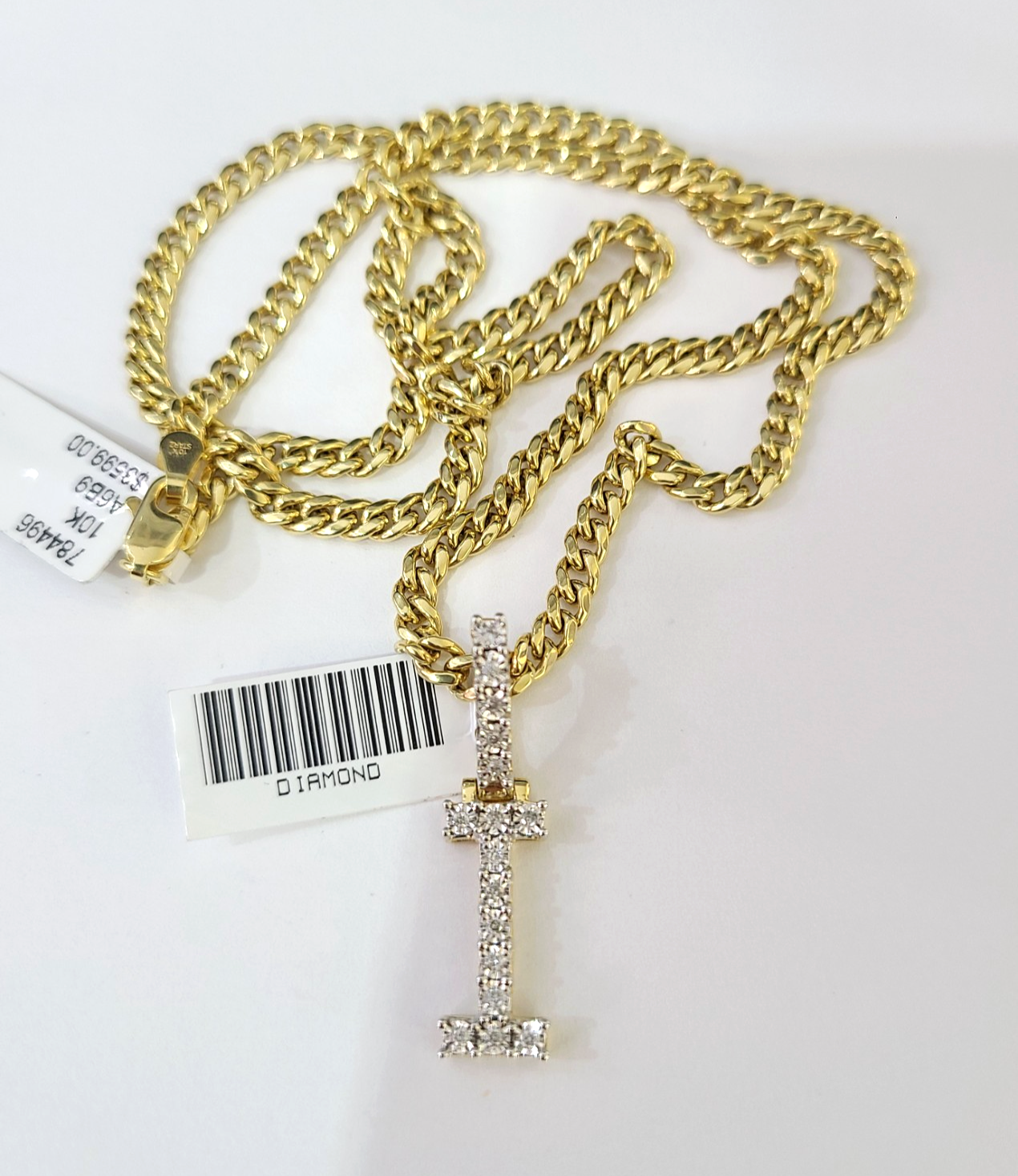10K Gold Miami Cuban Chain I Diamond Initial 20"-28" 3mm Pendant Necklace SET