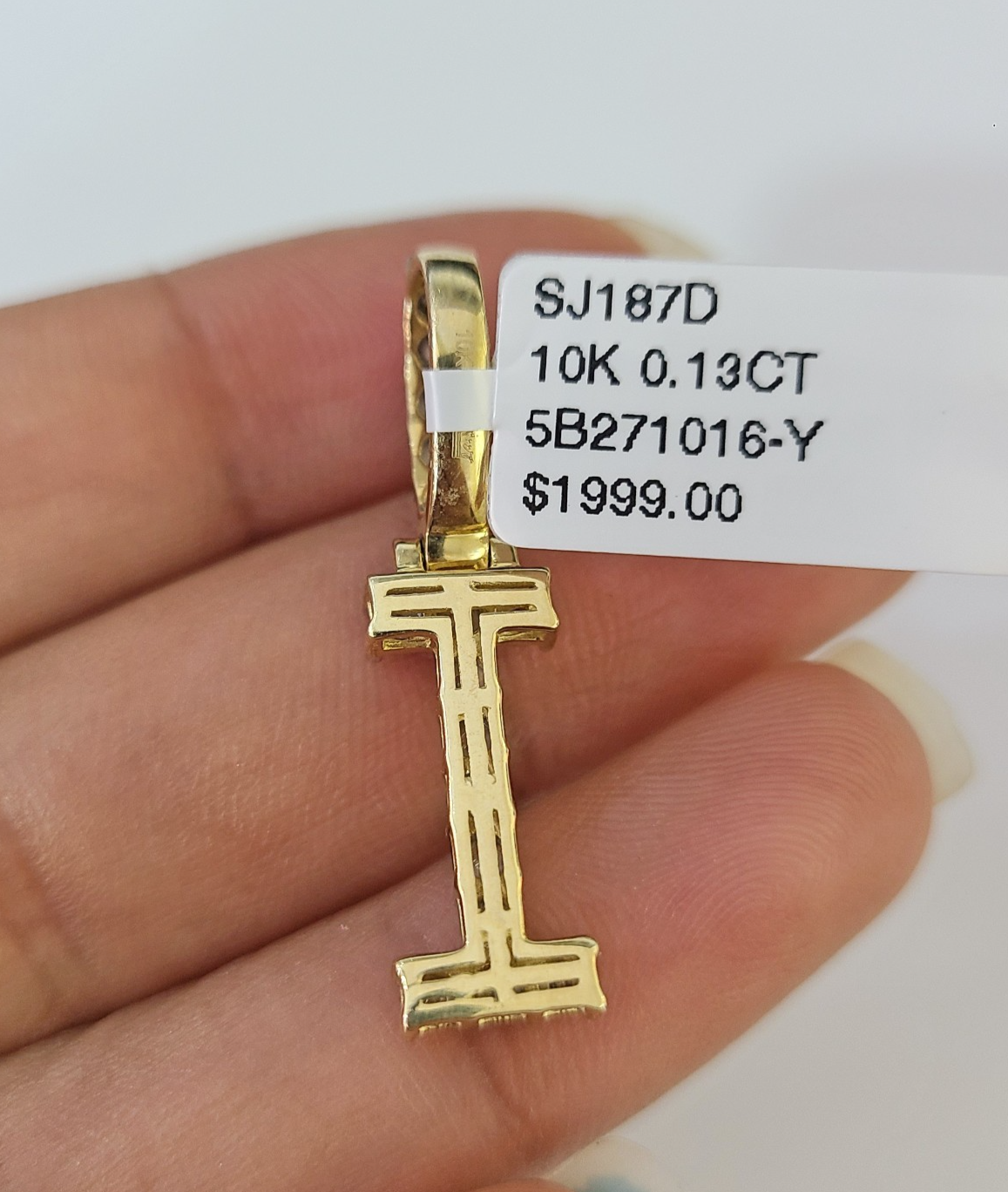 REAL 10k Yellow Gold Palm Chain I Diamond Initial Pendant Charm 3mm SET Necklace