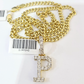10K Gold Miami Cuban Chain P Diamond Initial 20"-28" 3mm Pendant Necklace SET