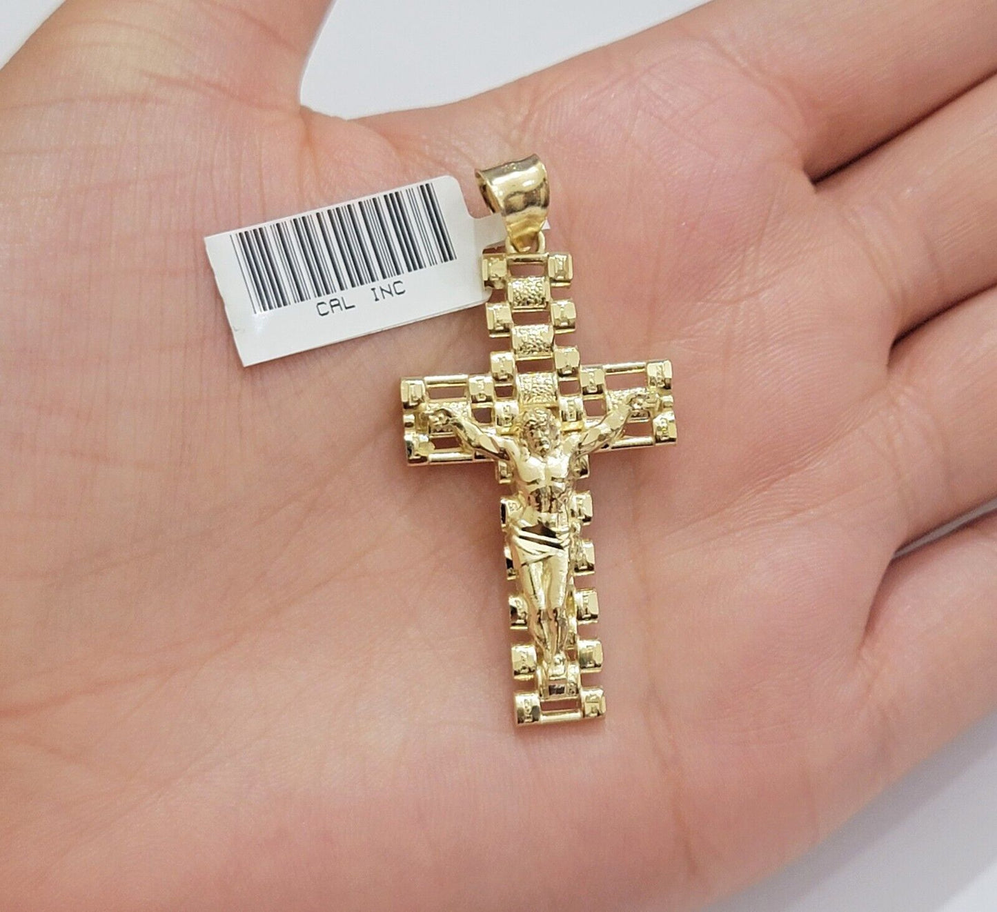 Real 10k Gold Cross pendant Franco chain SET 3mm Necklace & Jesus Charm Men's