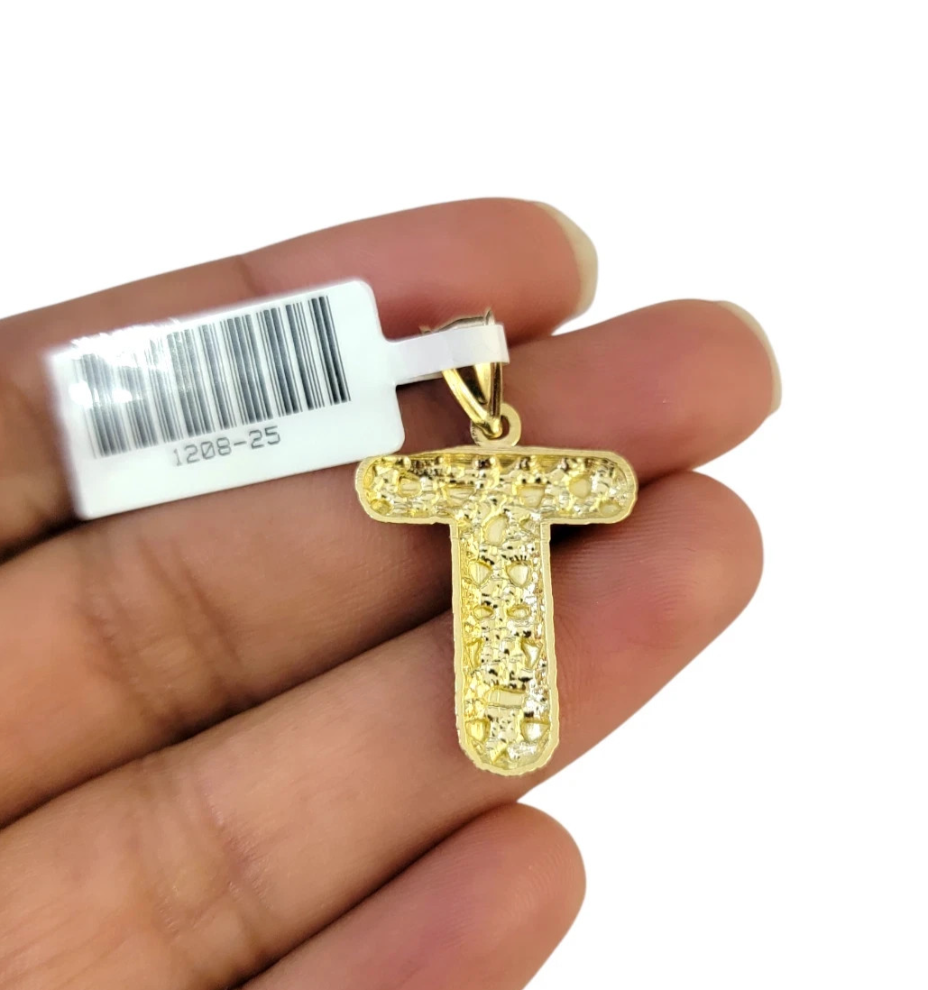 Real 10k Rope Chain Necklace T Nugget Initial Charm 3mm 18"-28" Set Pendant Gold