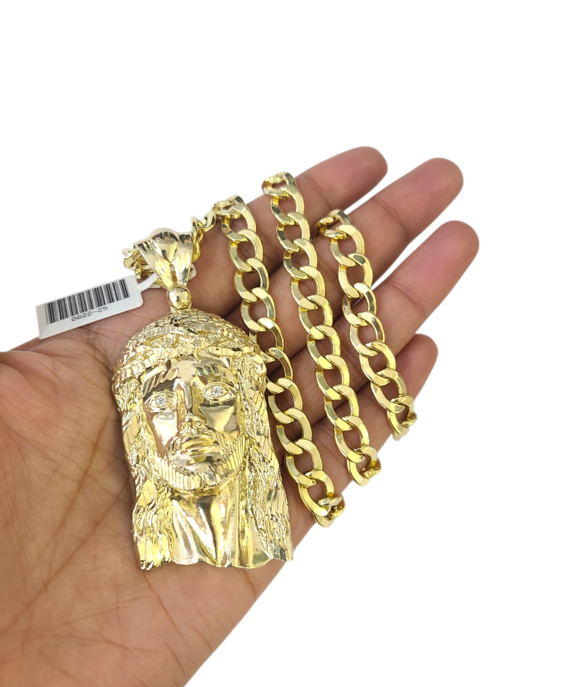 10k Yellow Gold Cuban Curb Chain SET Christ Face Pendant Charm 8mm Necklace Men
