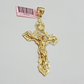 14k Yellow Gold Jesus Cross Charm Pendant 3 Inches Crucifix Chain Necklace SALE
