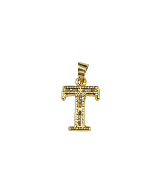 10K Yellow Gold T Initial Charm Pendant Alphabet Real 10kt Men Women