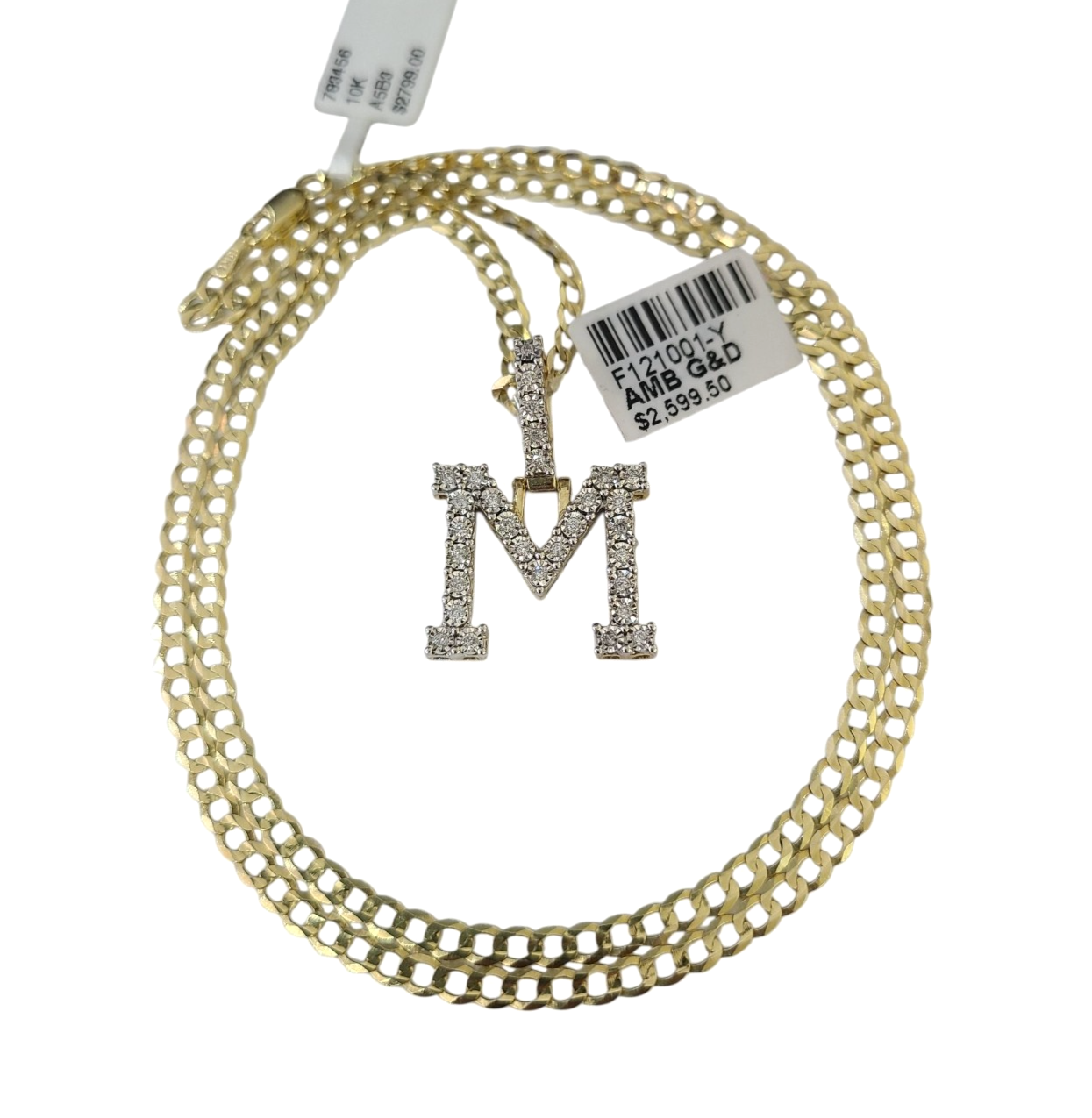 10k Gold Chain Necklace Cuban Curb M Diamond Initial Pendant Set 3mm 20"-30"