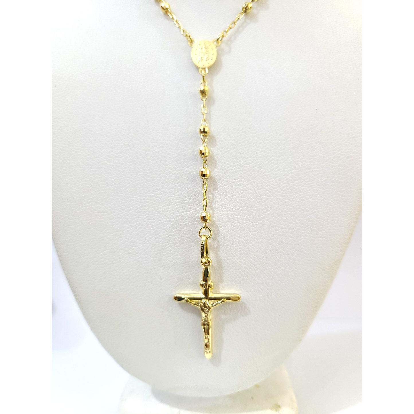 Real 10k Yellow Gold 3mm Rosary Chain 24 inch Necklace Cross Pendant