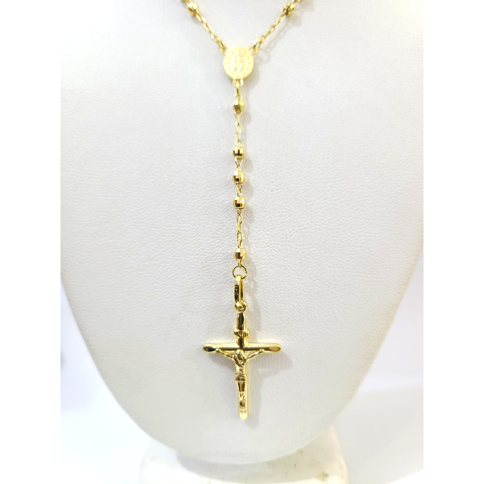 Real 10k Yellow Gold 3mm Rosary Chain 24 inch Necklace Cross Pendant