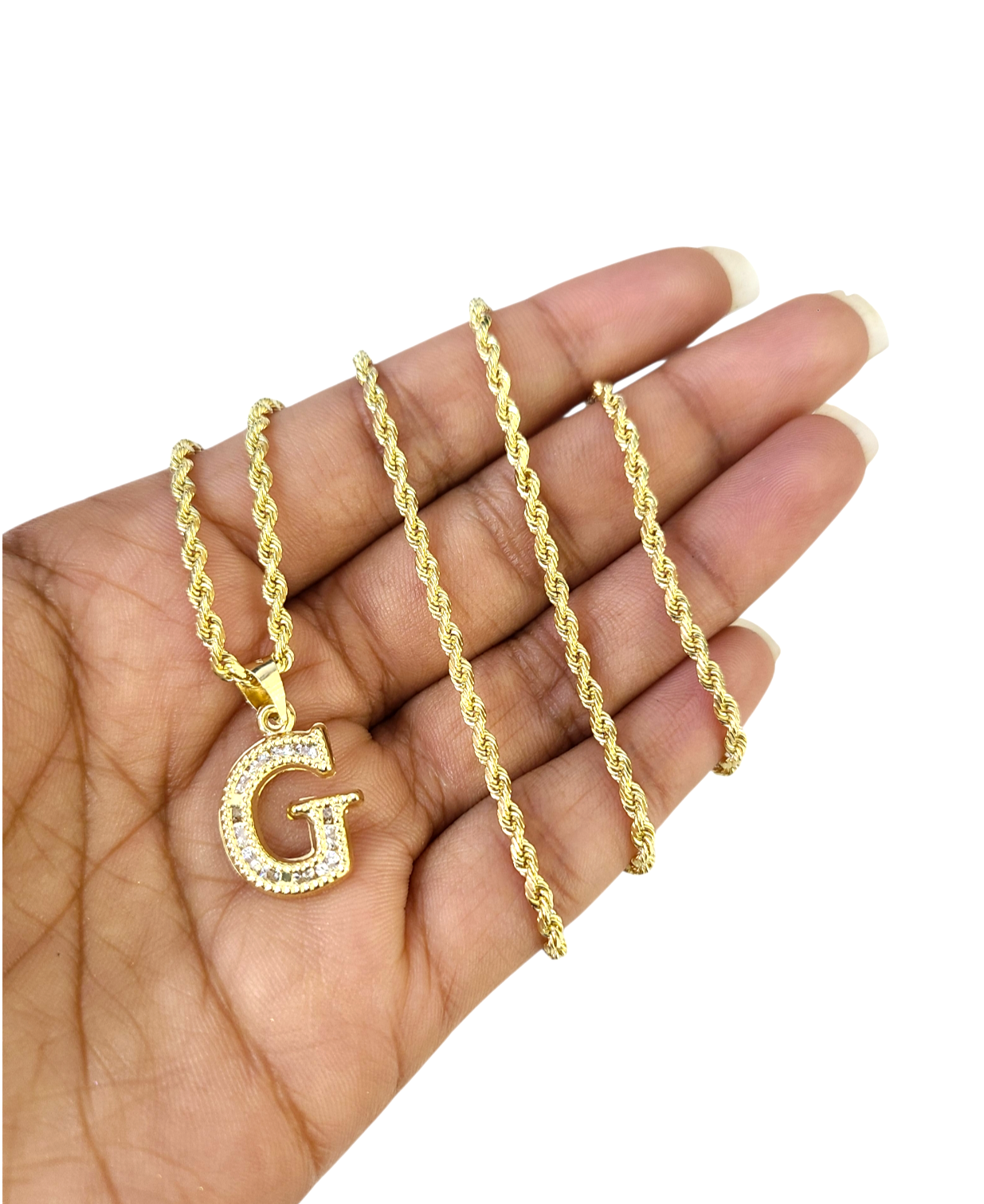 10k 2.5mm Rope Chain G Initial Alphabet Pendant 16"-28" Gold Set Charm Necklace