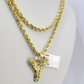 Real 10k Rope Chain Y Necklace Nugget Initial Charm 3mm 18"-28" Set Pendant Gold