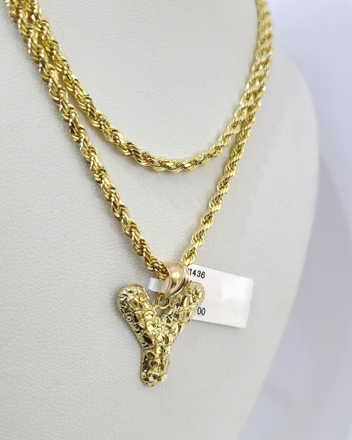 Real 10k Rope Chain Y Necklace Nugget Initial Charm 3mm 18"-28" Set Pendant Gold