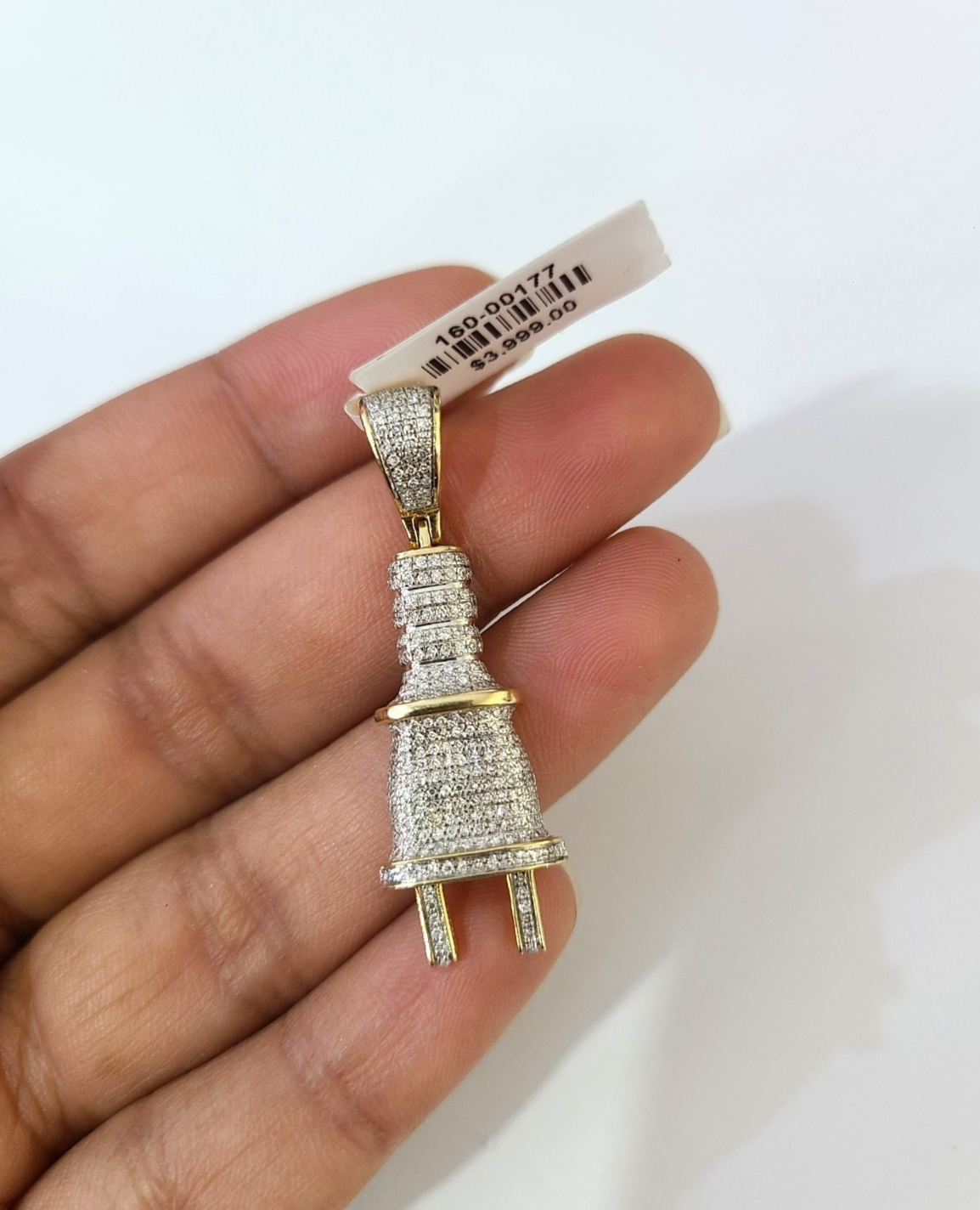10k Solid Figaro Chain Plug Diamond Charm Necklace SET 4mm 22" Pendant