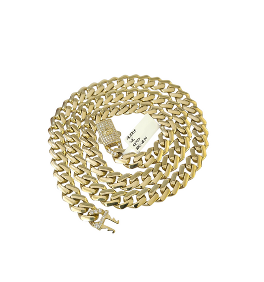 Real 10k Gold Chain 9mm Monaco Cuban Link Necklace 24'' Men's 10kt Yellow Gold