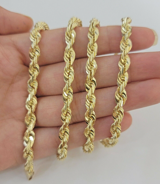 6mm 10k Yellow Gold Rope Chain Necklace Solid 26" Dimond Cut REAL 10kt For Mens
