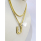 10k Gold Franco Chain 2.5mm U Nugget Initial Charm 16"-26" Pendant Necklace SET