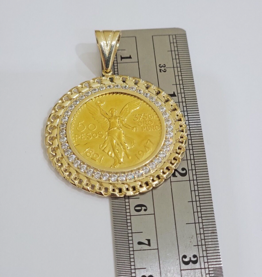 Mexican Centenario Coin 1947 Charm Pendant Replica 50 pesos With Bezel 10kt Gold