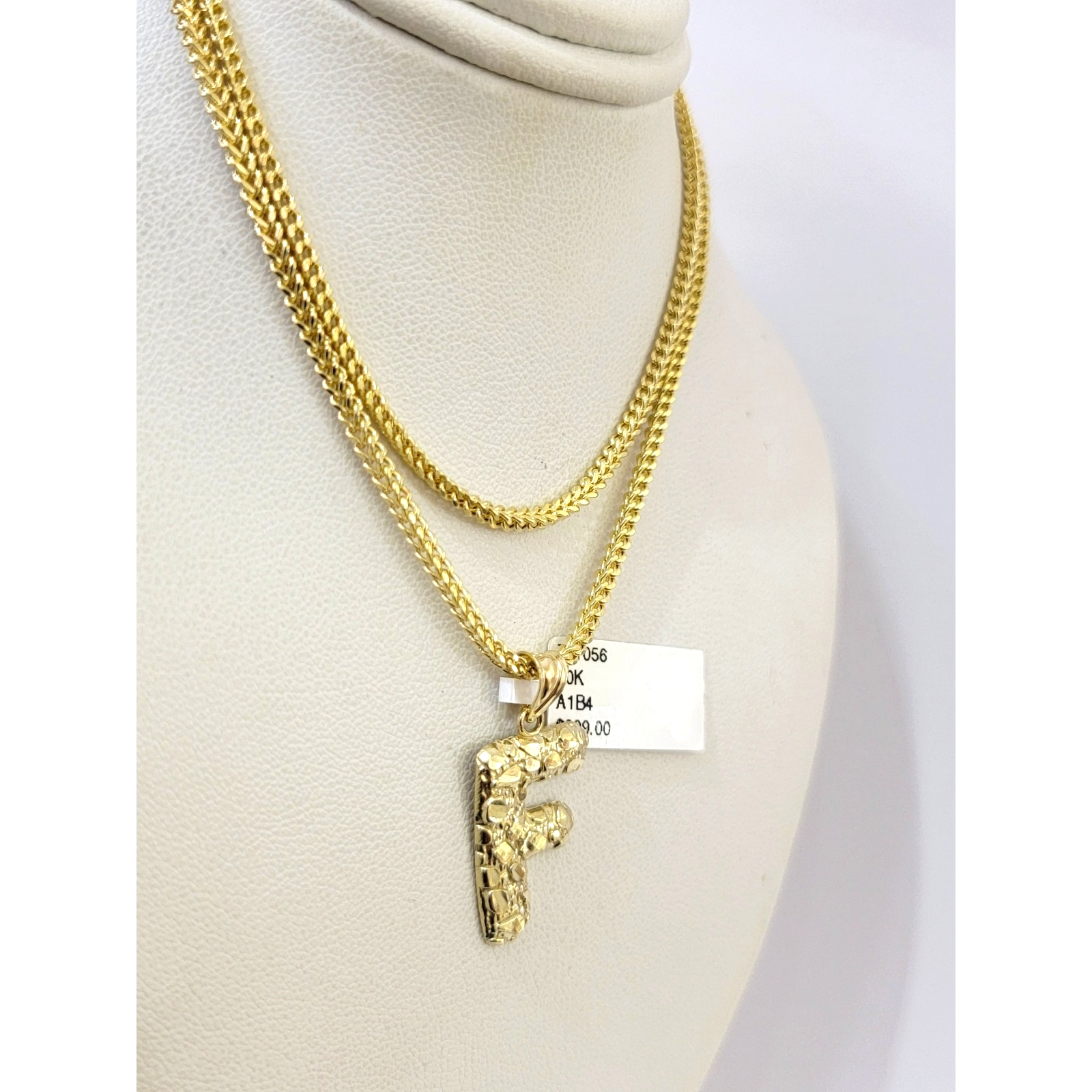 Real 10k Gold Franco Chain Pendant Necklace F Initial Charm SET 2.5mm 16"-26"
