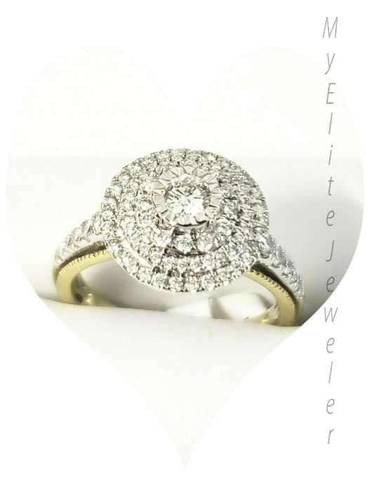 Real 14k Gold Diamond Ladies Ring 1/2 Solitaire Halo Engagement & Wedding Size 7
