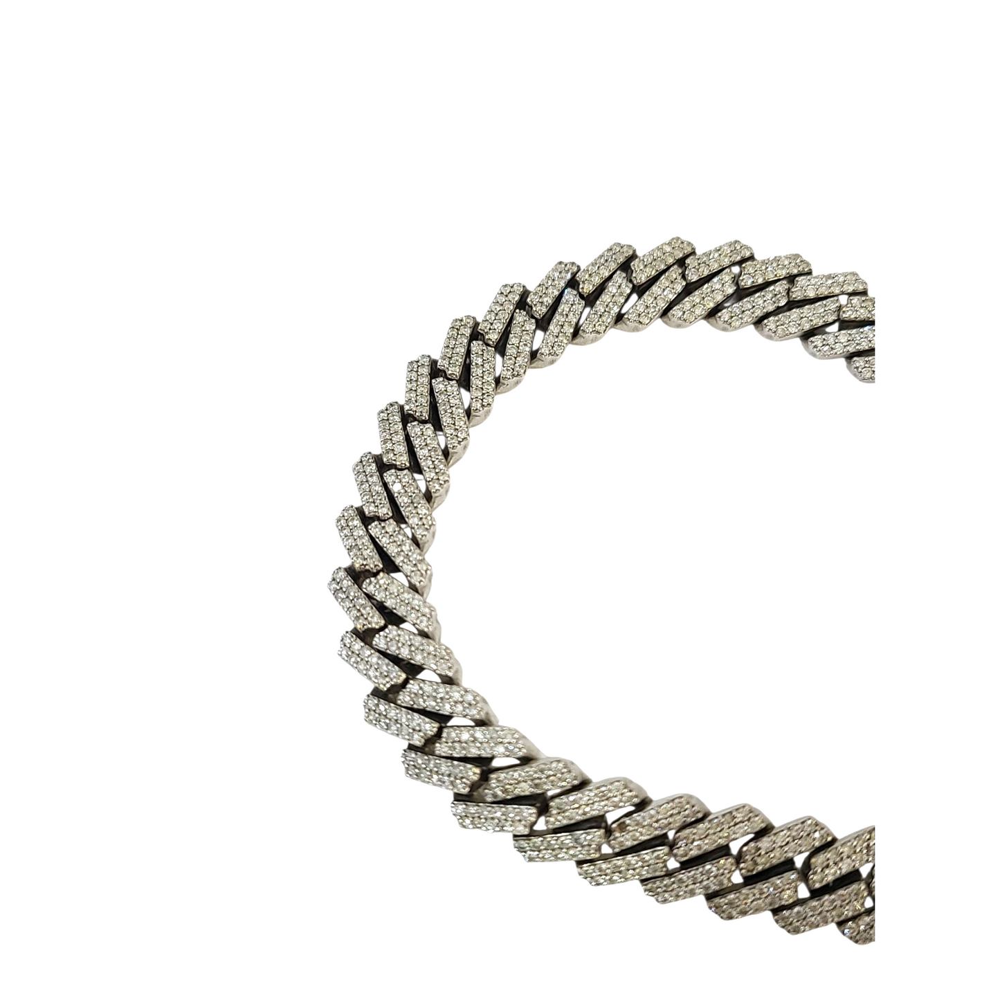 10k White Gold Iced Cuban Link Bracelet Diamond Baguette Hip Hop Style Men