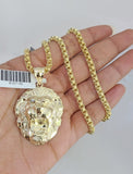 Real 10k Gold Byzantine Necklace Roaring Lion Charm SET Chain 20-30" 3mm Pendant