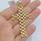 10K Yellow Gold Cross Pendant Mens Jesus Crucifix Charm 2.8 Inch For Thick Chain