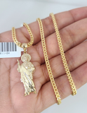 10k Gold Franco Chain Saint Jude Charm Pendant 2.5mm 18-24 Inches Necklace SET