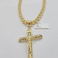 Real 10k Gold byzantine Chain Pendant Set 5mm Necklace With Jesus Cross Charm