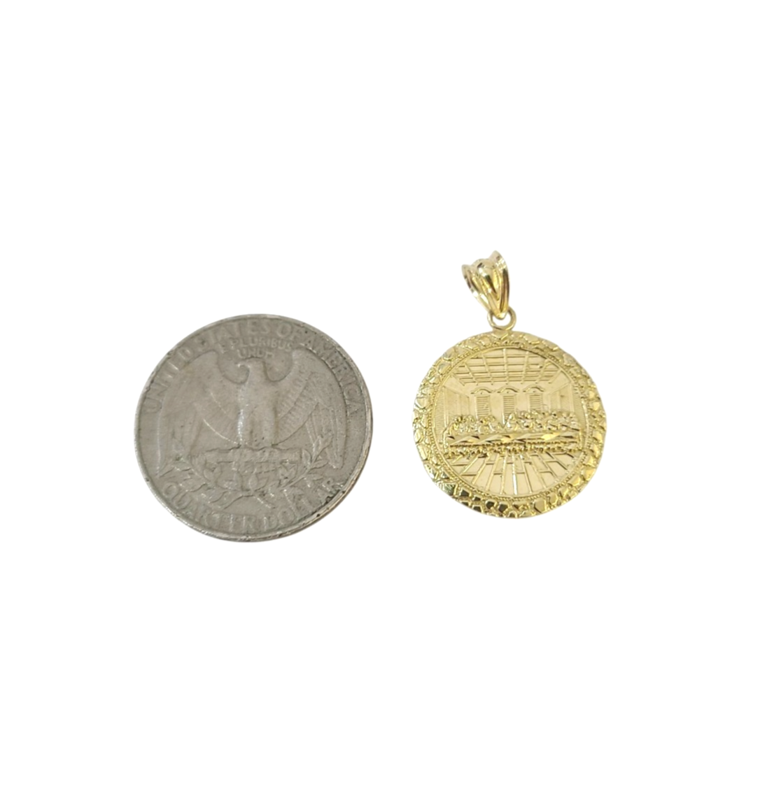 10K Yellow Gold Last Supper Pendant Charm Round Nugget Unisex Jewelry