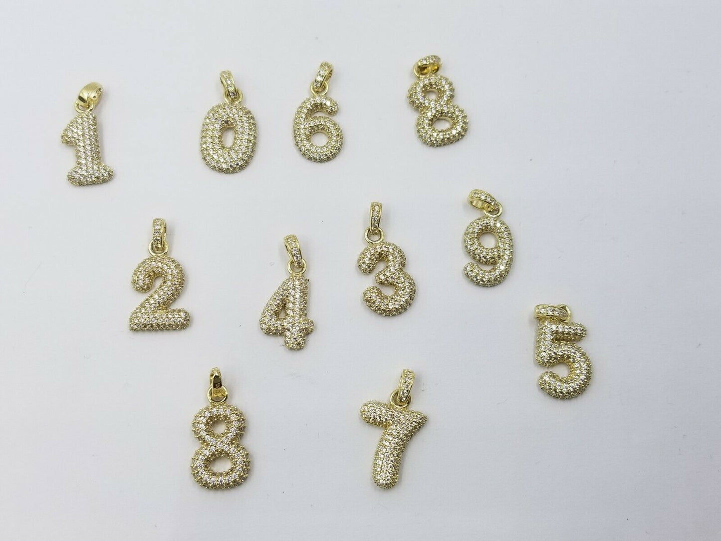 Real 10k Yellow Gold Diamond Number Charm Pendants for Men Women Bubble Letters