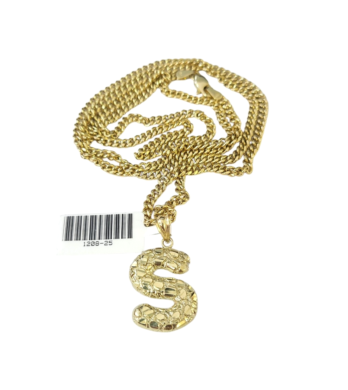 Real Gold 10k Chain S Initial Charm Miami Cuban Link 2.5mm Necklace Pendant SET