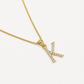 10K Gold Solid Franco Chain K Initial CZ Stone Pendant Set 1mm 16 18 20 22 Women